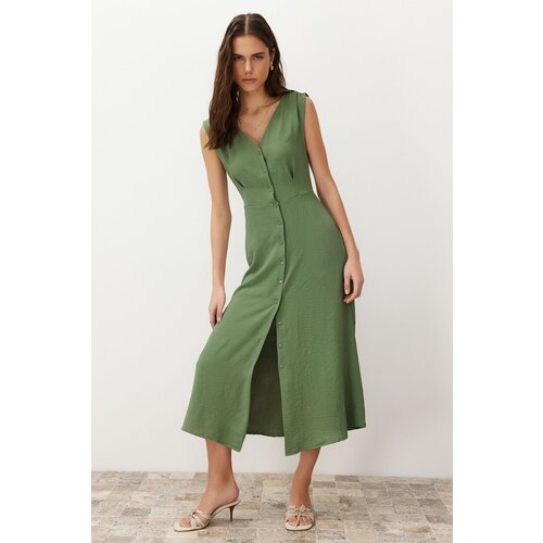 Trendyol Khaki Buttoned Sleeveless Midi Woven Shirt Dress Cijene