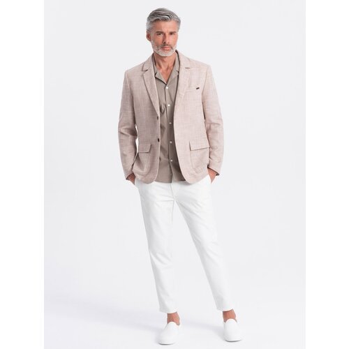 Ombre Men's REGULAR cut jacket with linen - light beige Cene