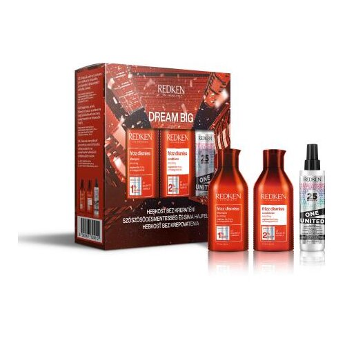 Redken Frizz Dismiss Dream Big set: šampon Frizz Dismiss 300 ml + balzam Frizz Dismiss 300 ml + nega za lase One United All-In-One Multi-Benefit Treatment 150 ml za ženske Cene