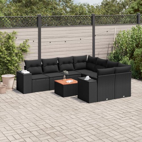  9-dijelni set vrtnih sofa s jastucima crni od poliratana Cijene