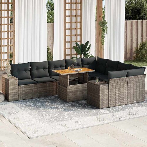 vidaXL 10-dijelni set vrtnih sofa poliratan i bagrem s jastucima sivi Cijene