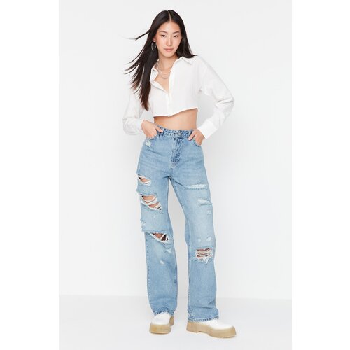 Trendyol Blue Ripped Low Waist Wide Leg Slike