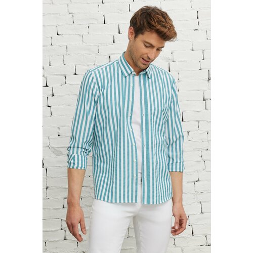 AC&Co / Altınyıldız Classics Men's Green and White Slim Fit Slim Fit Shirt with Hidden Buttons Collar Cotton Shirt Slike