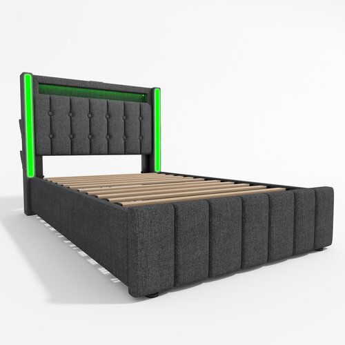 Lumor Postelja s 2 predaloma 90x200 cm, oblazinjena z lanom - Z možnostjo polnjenja in LED osvetlitvijo - Siva, (22155743) Cene