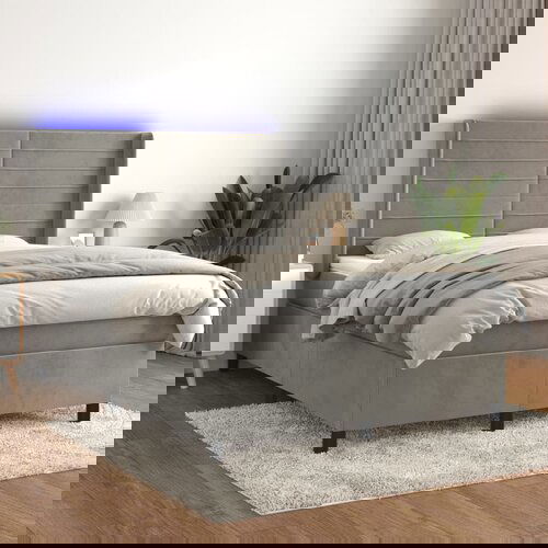 The Living Store Box spring postelja z vzmetnico LED svetlo siva 140x200cm žamet - Box Spring Postelja, (21490116) Cene
