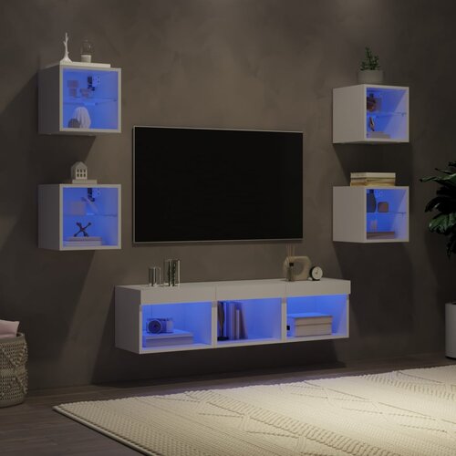 The Living Store Komplet TV omaric LED 7-delni bel inženirski les - Stenska TV Enota, (21670935) Cene