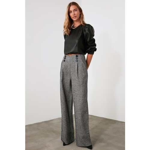 Trendyol Gray Button Detailed Wide Leg Woven Trousers Slike