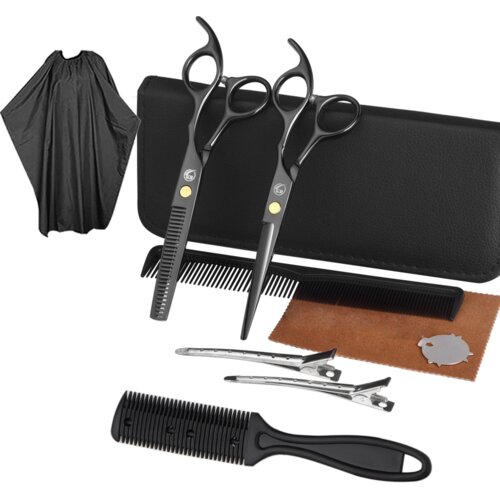 INF frizerski set s frizerskimi škarjami, glavniki, sponke, plašč 10 delov black, (21278246) Cene