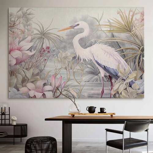  XXL slika - Heron wading in a pond - illustration in bright colours 170x113 Slike