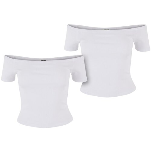 UC Ladies Women's T-Shirt Organic Off Shoulder Rib - 2 Pack White+White Slike