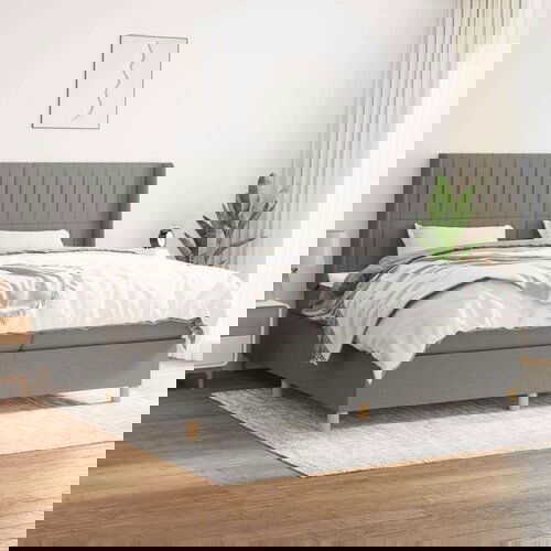  Box spring postelja z vzmetnico temno siva 200x200 cm blago, (20851624) Cene