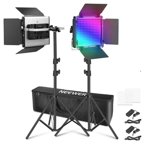 Neewer 660PRO II 2&amp;times;50 Watt RGB LED komplet za kontinuirano svjetlo uključujući stativ Slike