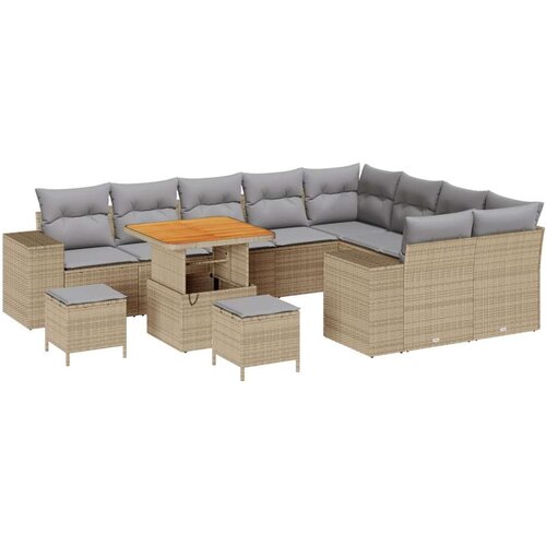  Set vrtnog kauča s 12 dijelova Bež poli ratan akacija  3-dijelni set za objedovanje u vrtu s jastučićima Bež poli ratan akacija Cijene