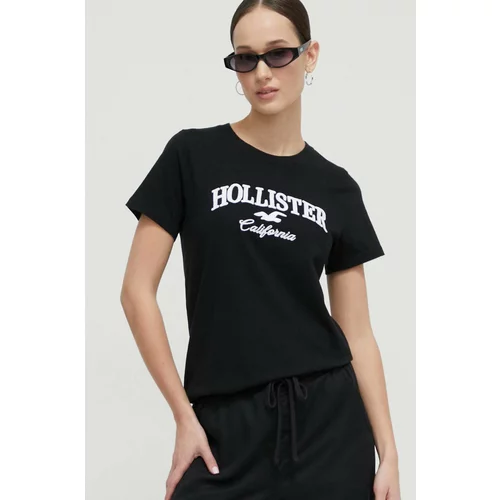 Hollister Co. Bombažna kratka majica ženski, črna barva