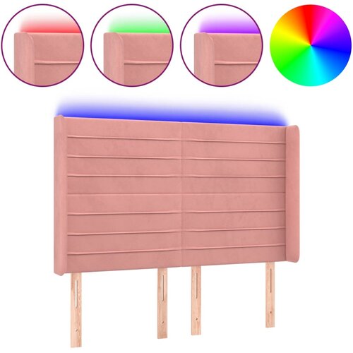 VidaXL LED posteljno vzglavje roza 147x16x118/128 cm žamet, (20794798) Slike