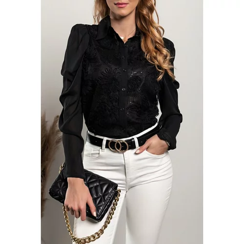 Fenzy elegantna bluza z okrasnimi detajli cunita, črna