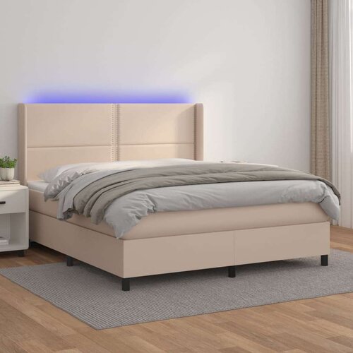  Krevet box spring madrac LED cappuccino 180x200cm umjetna koža Slike