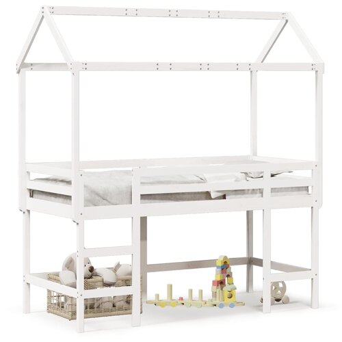 vidaXL Krevet na kat s ljestvama i krovom bijeli 90x190 cm od borovine Cene