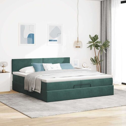 VidaXL okvir kreveta s madracima tamnozeleni 200x200cm bar&amp;scaron;unasti - tamnozelena 200 x 200 cm gladak dizajn Slike