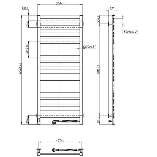  Pe&amp;scaron;kirni radijator za kupatilo sa termostatom LARGO 256W 120x50 cm crna desna Slike