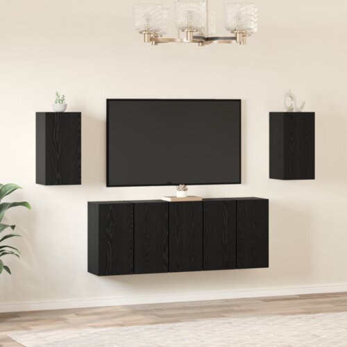  Set TV komoda s policom Zidne s pohranom s vratima 7 pcs Crni hrast 30.5 x 30 x 60 cm Slike