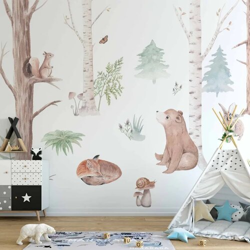  Foto tapeta - Subtle Illustration With Forest Animals 350x256 Standard Slike