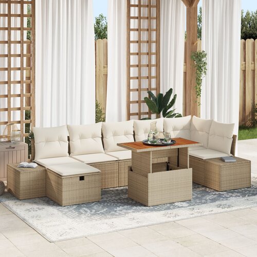 VidaXL 8-delni vrtni sofa set z blazinami Bež Poli ratan Slike