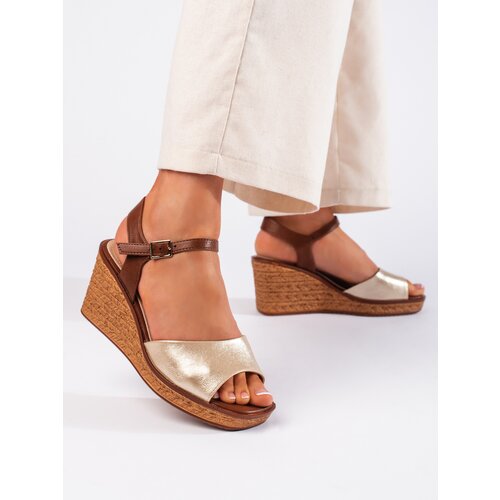 Sergio Leone Women&amp;#039;s gold wedge sandals by Slike