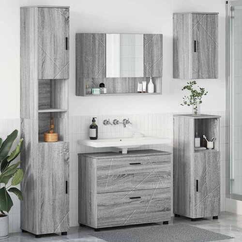 vidaXL Set namještaja za kupaonicu s ladicama 5 pcs Sivi hrast sonoma Cene