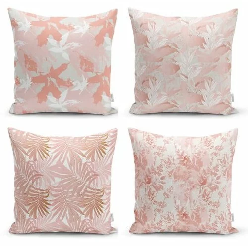 Minimalist Cushion Covers Komplet 4 dekorativnih prevlek za vzglavnik Pink Leaves, 45 x 45 cm