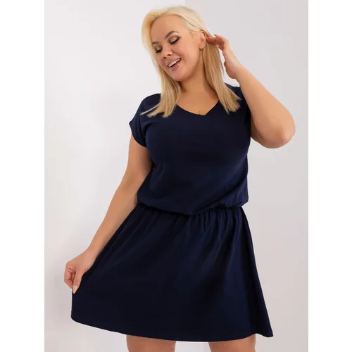 Fashion Hunters Navy Blue Plus Size Basic Dress with Elastic Waistband