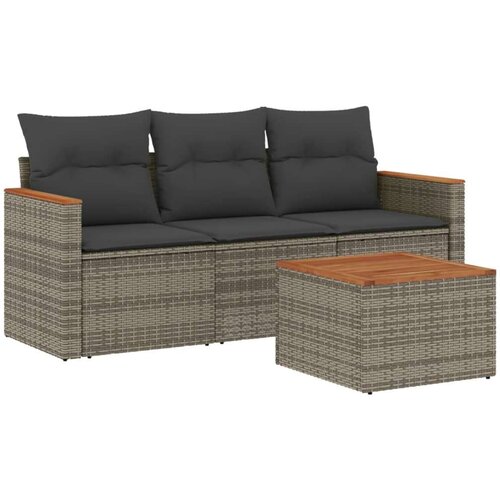  4-dijelni set vrtnih sofa od poliratana s jastucima sivi Slike