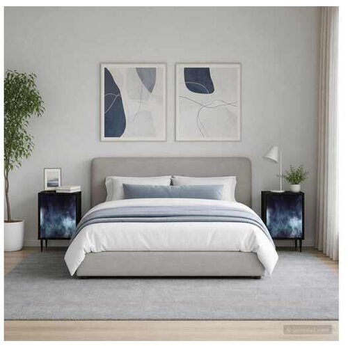 VidaXL Noćni ormar RAALTE 2 kom. Crni hrast 36 x 33 x 51 cm - Plavi mramorni uzorak 2 Slike