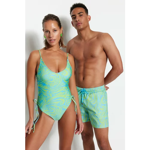 Trendyol Abstract Patterned V-Neck Tunnel Swimsuit