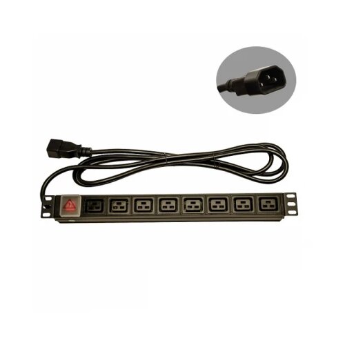  230V razvodni PDU panel 19"/1U sa 8 x C19 utičnih mesta, prekidačem, metalnim kućištem i 3 x 2.5mm² kablom 1.8m sa C20 utikačem (PDU-8C19-1U-C20) Cene