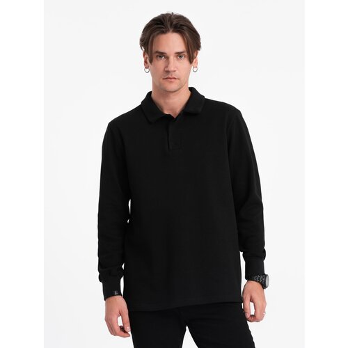 Ombre Men's structured knit polo collar sweatshirt - black Cijene