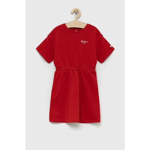 Pepe Jeans Dječja pamučna haljina PJL GJ Non-denim boja: crvena, mini, širi se prema dolje