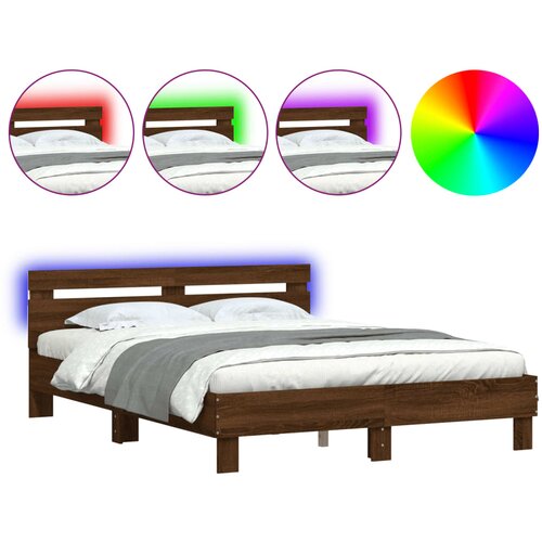 VidaXL Okvir kreveta s uzglavljem LED smeđa boja hrasta 150 x 200 cm Slike