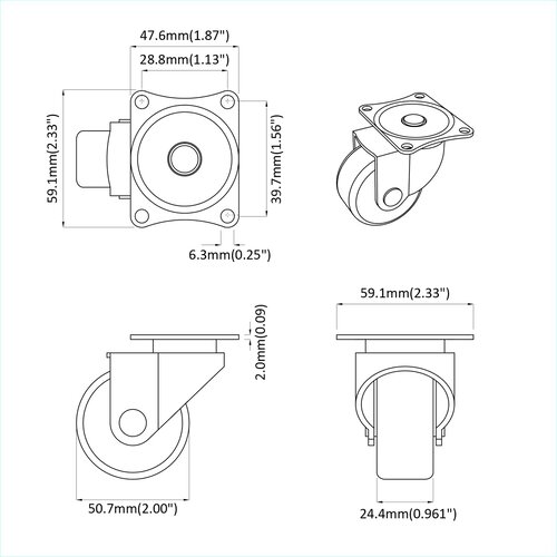  Dizalni kotač 12 pcs Srebrno 60 x 60 x 50 mm Željezo i najlon Slike