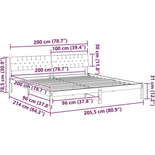  Okvir kreveta Smeđa i taupe 200 x 200 cm Masivna borovina Slike