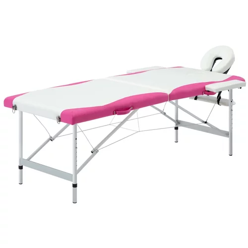 Sklopivi stol za masažu s 2 zone aluminijski bijelo-ružičasti