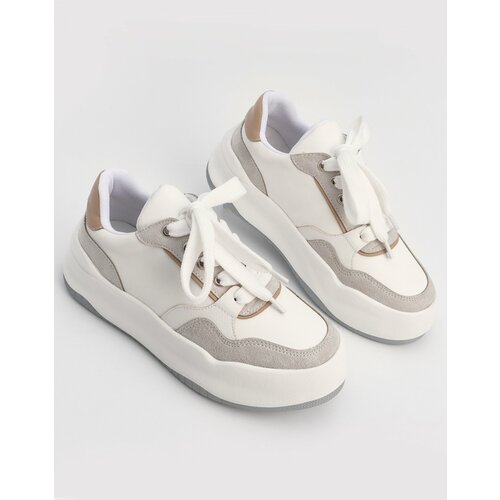 Marjin Women's Sneakers Lace-Up Thick Sole Sports Shoes Samra White Slike