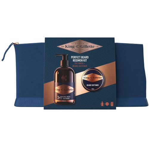 Gillette King C. Perfect Beard Regimen Kit set: &amp;scaron;ampon King C. Beard, Face &amp;amp; Hair Wash 350 ml + balzam za brado King C. Beard Softener 100 ml za mo&amp;scaron;ke Slike