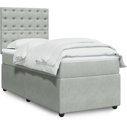 VidaXL Box spring postelja z vzmetnico svetlo siv 90x190 cm žamet Slike