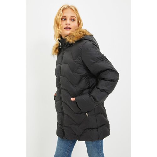 Trendyol Black Fur Hooded Inflatable Coat Slike