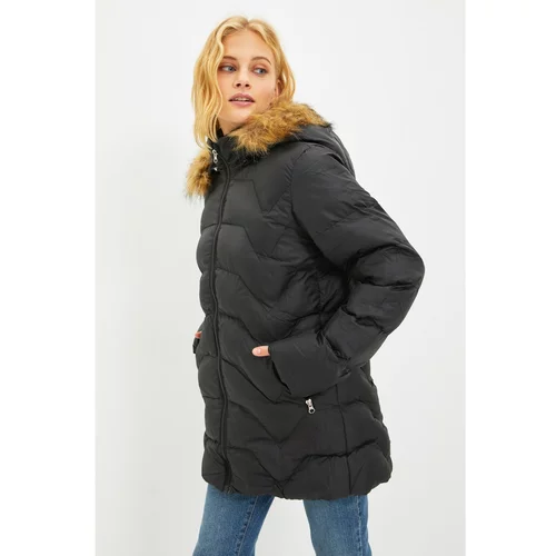 Trendyol Black Fur Hooded Inflatable Coat