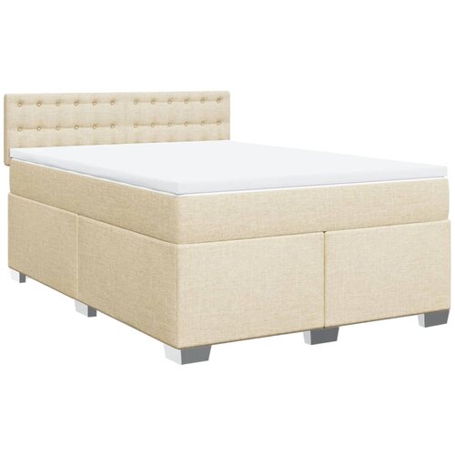 vidaXL Box spring postelja z vzmetnico krem 160x200 cm blago, (21308892) Cene