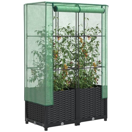 VidaXL Visoka greda s prevleko za rastlinjak videz ratana 80x40x138 cm Slike
