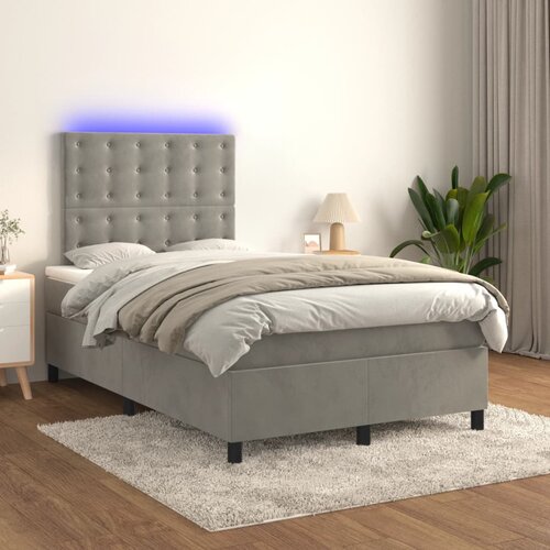 The Living Store Box spring postelja z vzmetnico LED svetlo siva 120x200cm žamet - Box Spring Postelja, (21492504) Slike