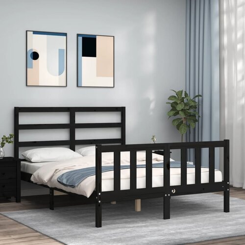 VidaXL Okvir kreveta s uzglavljem crni 140 x 190 cm od masivnog drva Slike